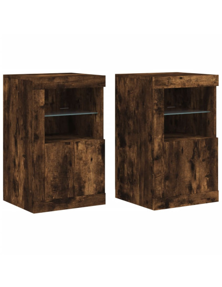 Armadietti con Luci LED 2pz Rovere Fumo in Legno Multistrato