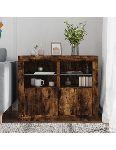 Armadietti con Luci LED 2pz Rovere Fumo in Legno Multistrato