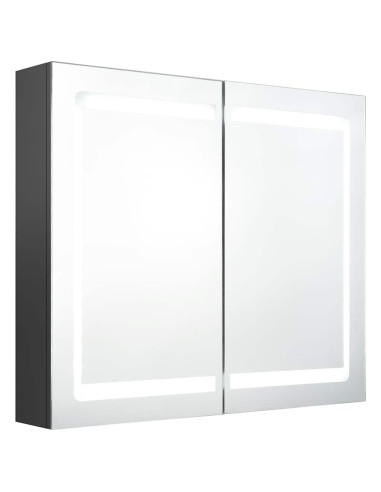 Armadietto Bagno con Specchio e LED Grigio 80x12x68 cm