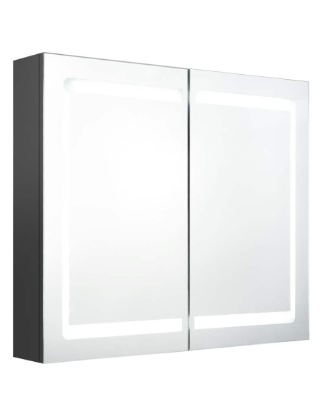 Armadietto Bagno con Specchio e LED Grigio 80x12x68 cm