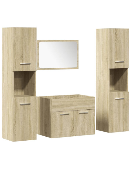 Set Mobili da Bagno 4 pz Rovere Sonoma in Legno Multistrato