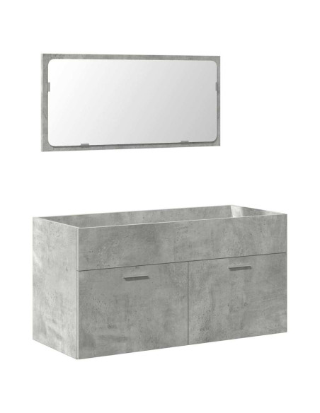 Mobile da Bagno con Specchio Grigio Cemento Legno Multistrato