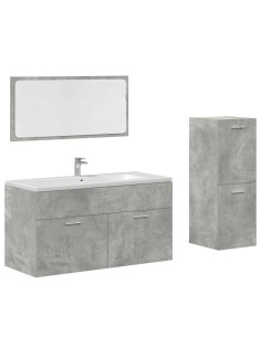 Set Mobili da Bagno 3 pz Grigio Cemento in Legno Multistrato