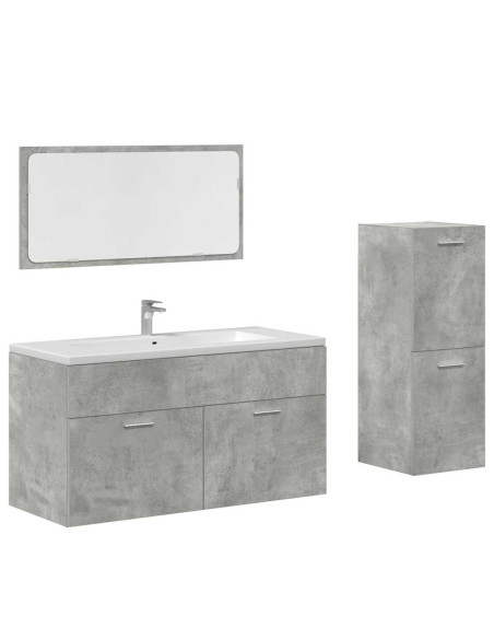 Set Mobili da Bagno 3 pz Grigio Cemento in Legno Multistrato