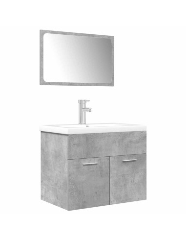 Set Mobili da Bagno 3 pz Grigio Cemento in Legno Multistrato