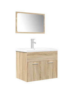 Set Mobili da Bagno 3 pz Rovere Sonoma in Legno Multistrato