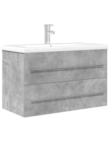 Set Mobili da Bagno 2 pz Grigio Cemento in Legno Multistrato
