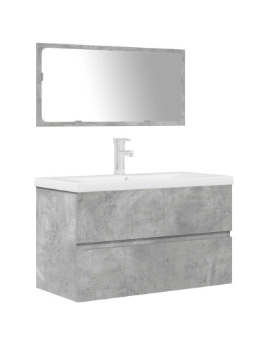 Set Mobili da Bagno 3 pz Grigio Cemento in Legno Multistrato