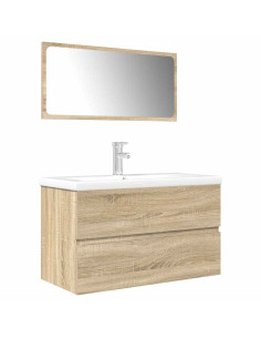 Set Mobili da Bagno 3 pz Rovere Sonoma in Legno Multistrato
