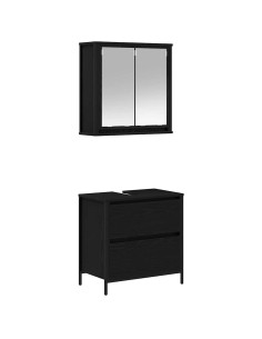Set Mobili da Bagno 2 pz Rovere Nero in Legno Multistrato