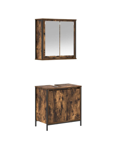 Set Mobili da Bagno 2 pz Rovere Fumo in Legno Multistrato