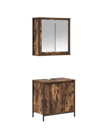 Set Mobili da Bagno 2 pz Rovere Fumo in Legno Multistrato