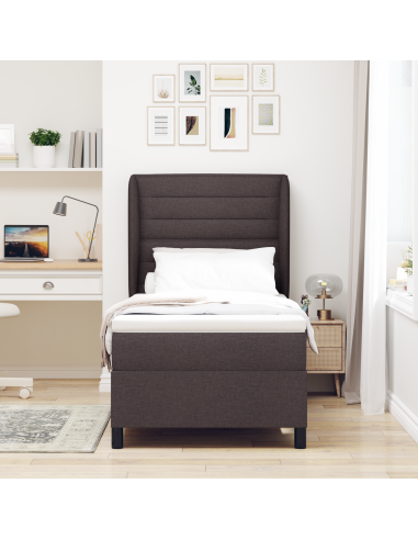 Letto a molle con materasso Marrone scuro 90 x 190 cm Tessuto