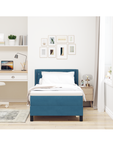 Letto a molle con materasso Blu Scuro 190 x 90 cm Poliestere