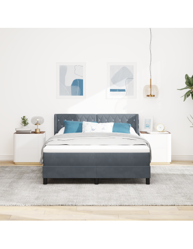 Letto a molle con testiera Grigio scuro 190 x 140 cm Poliestere