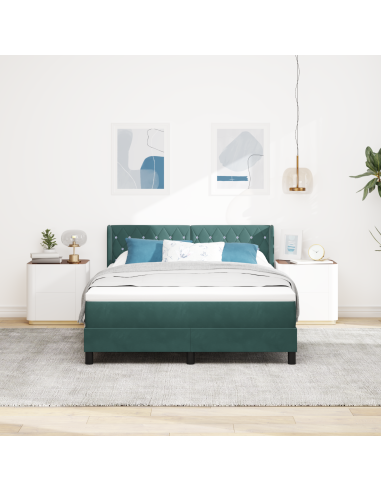 Letto a molle con materasso Verde Scuro 190 x 140 cm Poliestere