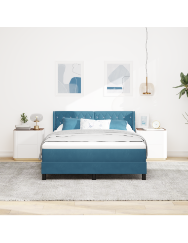 Letto a molle con materasso Blu Scuro 200 x 160 cm Poliestere