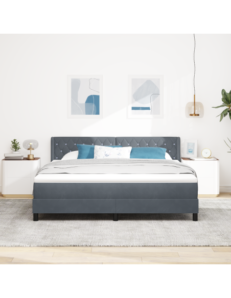 Letto a molle con testiera Grigio scuro 200 x 180 cm Poliestere