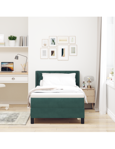 Letto a molle con materasso Verde Scuro 190 x 90 cm Poliestere