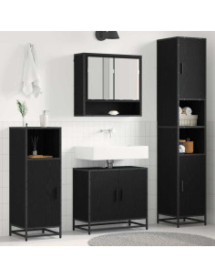Set di mobili per il bagno 3 pcs Rovere Nero Legno multistrato
