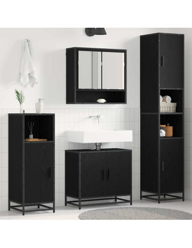 Set di mobili per il bagno 3 pcs Rovere Nero Legno multistrato
