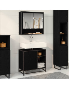 Set di mobili per il bagno 2 pcs Rovere Nero Legno multistrato