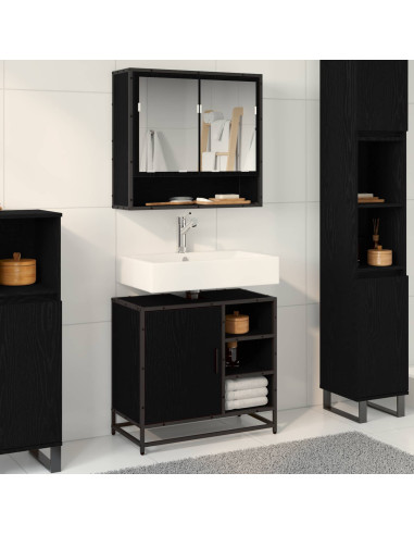 Set di mobili per il bagno 2 pcs Rovere Nero Legno multistrato
