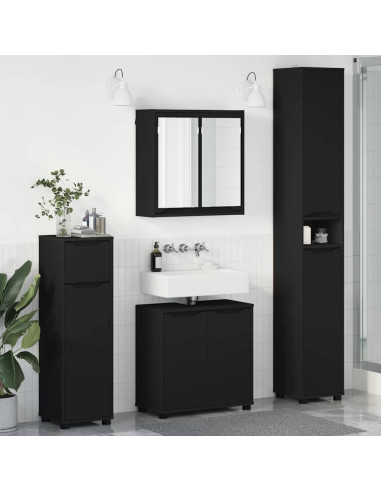 Set di mobili per il bagno 4 pcs Nero Legno multistrato