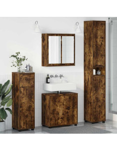 Set di mobili per il bagno 4 pcs Rovere fumé Legno multistrato