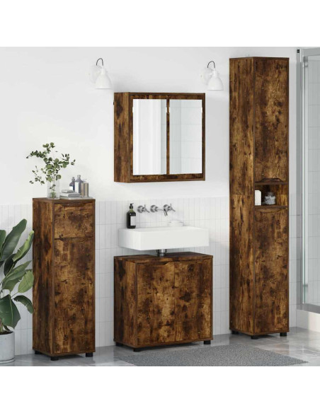 Set di mobili per il bagno 4 pcs Rovere fumé Legno multistrato