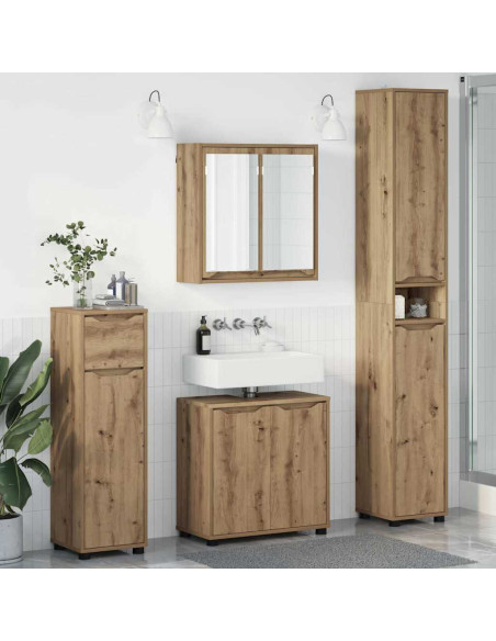 Set di mobili per il bagno con ruota 4 pcs Rovere artigianale