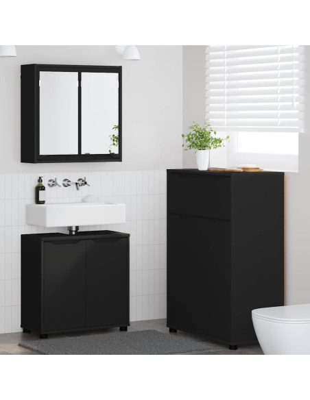 Set di mobili per il bagno 3 pcs Nero Legno multistrato