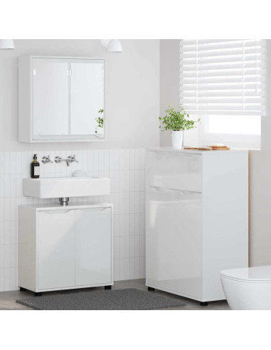 Set di mobili per il bagno con cassetto 3 pcs Bianco Lucido