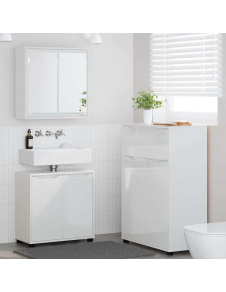 Set di mobili per il bagno con cassetto 3 pcs Bianco Lucido