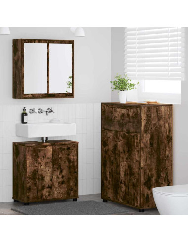 Set di mobili per il bagno 3 pcs Rovere fumé Legno multistrato
