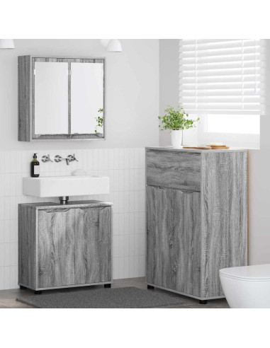 Set di mobili per il bagno con cassetto 3 pcs Grigio Sonoma