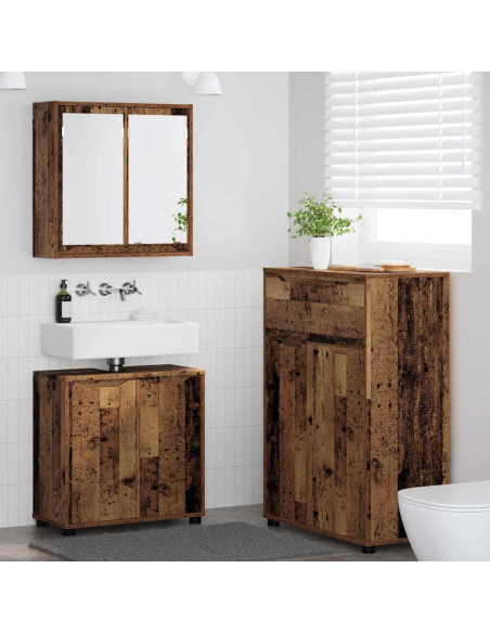 Set di mobili per il bagno con cassetto 3 pcs Legno vecchio
