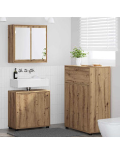 Set di mobili per il bagno con ruota 3 pcs Rovere artigianale