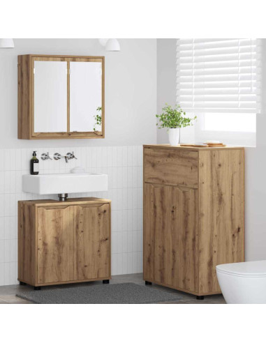Set di mobili per il bagno con ruota 3 pcs Rovere artigianale