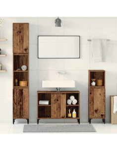 Set di mobili per il bagno con lo scaffale 3 pcs Legno vecchio