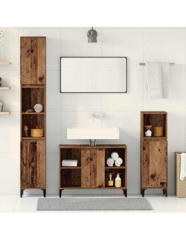 Set di mobili per il bagno con lo scaffale 3 pcs Legno vecchio