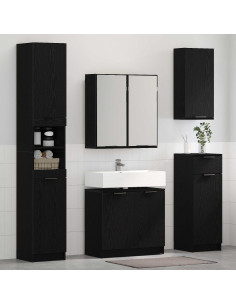 Set di mobili per il bagno 3 pcs Rovere Nero Legno multistrato