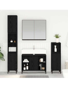 Set di mobili per il bagno 3 pcs Rovere nero Legno multistrato