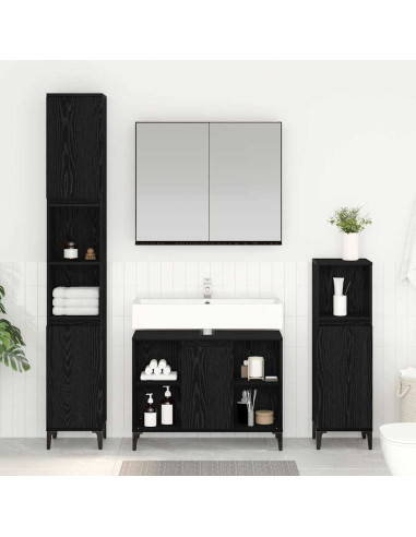 Set di mobili per il bagno 3 pcs Rovere nero Legno multistrato