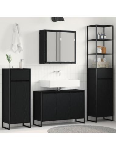 Set di mobili per il bagno Rovere Nero Legno multistrato