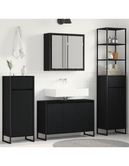 Set di mobili per il bagno Rovere Nero Legno multistrato