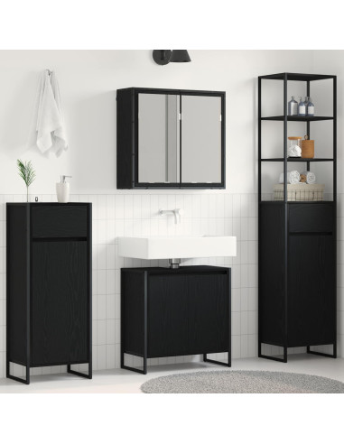 Set di mobili per il bagno Rovere Nero Legno multistrato
