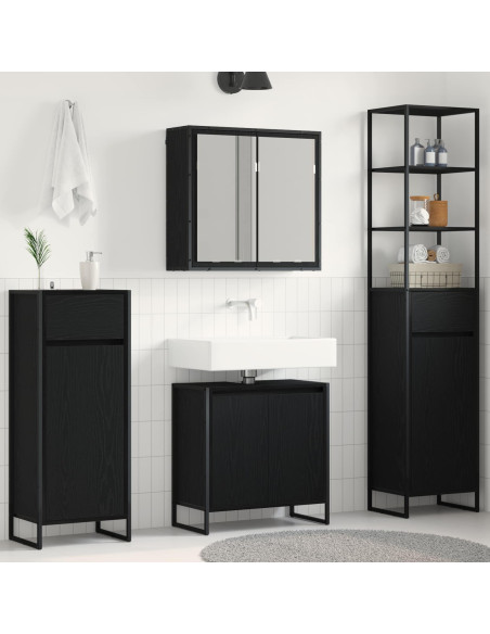 Set di mobili per il bagno Rovere Nero Legno multistrato