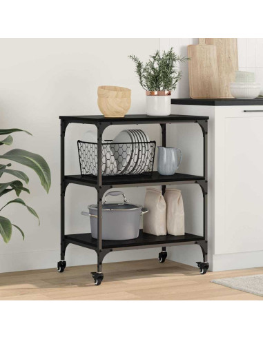 Carrello da Cucina Rovere Nero 60 x 41 x 76 cm