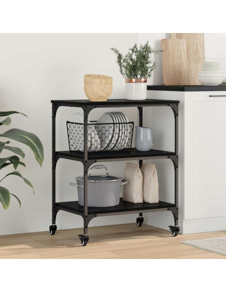 Carrello da Cucina Rovere Nero 60 x 41 x 76 cm